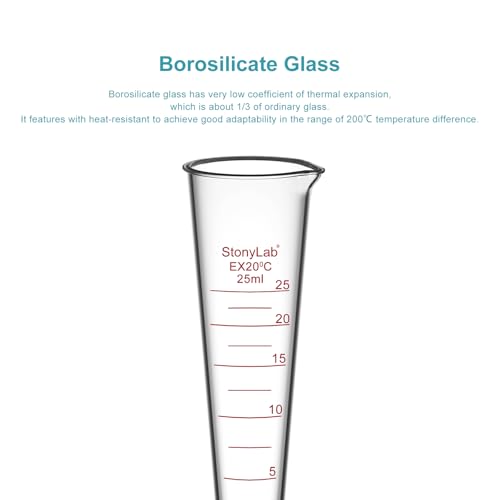 stonylab Graduated Cylinder, 1-Pack Borosilicate Glass Conical Measuring Cylinder Beaker with Wide Mouth and Pour Spout for Precise Measurement, 25 ml - size: 25 ml
