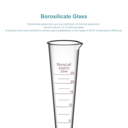 stonylab Graduated Cylinder, 1-Pack Borosilicate Glass Conical Measuring Cylinder Beaker with Wide Mouth and Pour Spout for Precise Measurement, 25 ml - size: 25 ml