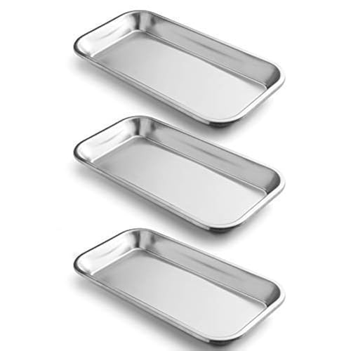 3 Pack Surgical Tray, Stainless Steel Tray for Lab Instrument Supplies, Tattoo Tool (Silver)