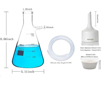Brinell Funnel Filter Set, 80mm Funnel, 1000ml Beaker Bottle, Glass Flask