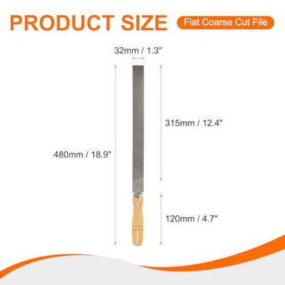 HARFINGTON Flat Coarse Cut File 14" Double Cut Teeth High Carbon Steel Hand Rasp File with Wood Handle for Metal Wood Deburring Removing - size: 14", style: Coarse