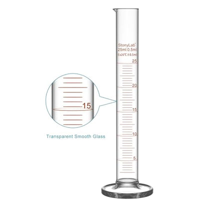 StonyLab 4-Pack Borosilicate Glass 25ml Heavy Wall Graduated Cylinder Measuring Cylinder, 10ml - size: 25 ml