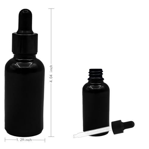 12 Pcs1 oz Black Glass Dropper Bottle 30 ml Tincture Bottles with Dropper Lab Dropping with Eye Droppers, Funnels, Label Stickers for Essential Oil Perfumes (Black, UV Safe Bottles) - color: Black, size: 1 Ounces