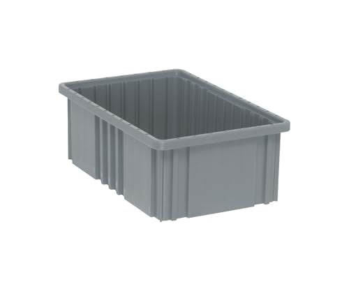 QUANTUM STORAGE SYSTEMS DG92060 Dividable Grid Storage Container, Heavy-Duty Stackable Plastic Parts Bin for Warehouse, Assembly & Industrial Organization, 16-1/2" x 10-7/8" x 6", Blue, 8-Pack - color: Gray