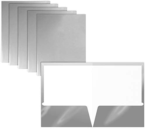 Better Office Products 2 Pocket Glossy Laminated Metallic Silver Paper Folders, Letter Size, 25 Pack, Paper Portfolios, Box of 25 - color: Metallic Silver