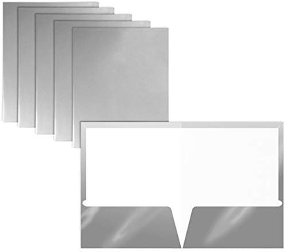 Better Office Products 2 Pocket Glossy Laminated Metallic Silver Paper Folders, Letter Size, 25 Pack, Paper Portfolios, Box of 25 - color: Metallic Silver