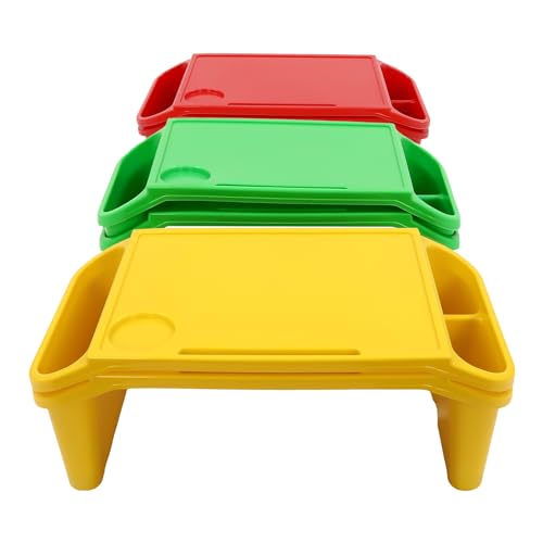 6PCS Kids Lap Desks with Side Storage, Stackable Plastic Lap Trays - color: Red+green+yellow