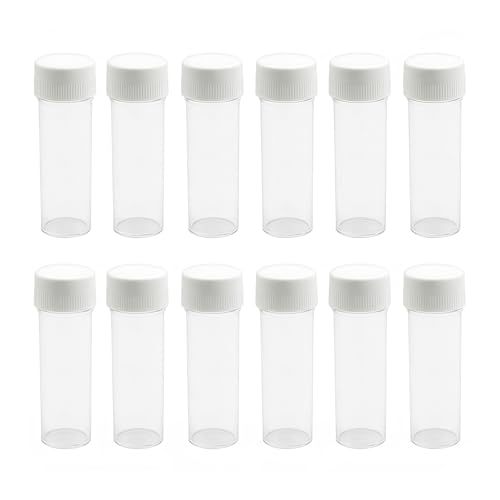 12PCS 25ml Plastic Sample Bottles Tubes Vials Mini Clear Storage Container Case with Screw Cap Small Test Tubes