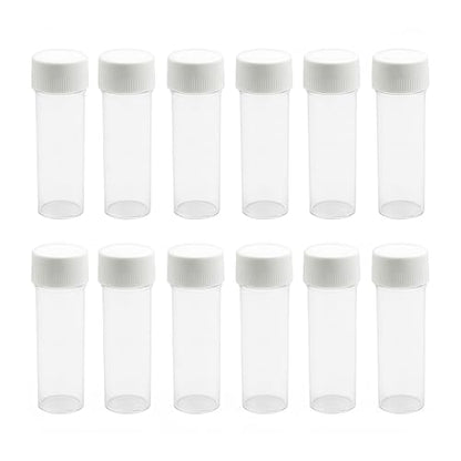 12PCS 25ml Plastic Sample Bottles Tubes Vials Mini Clear Storage Container Case with Screw Cap Small Test Tubes