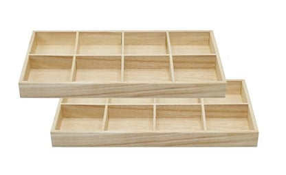 8 Section Wooden Trays – 14" × 7" Rectangular Organizers with 8 Compartments for Crafts, Drawer Tidying, Snacks, and Display | 2 Pack - size: 8 Section