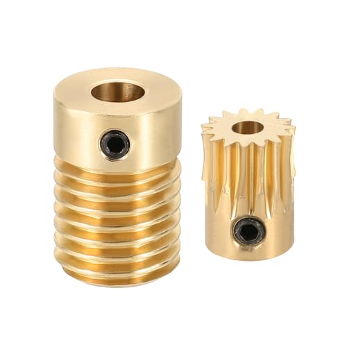 uxcell Worm Gear Set 15T 0.5 Module 15:1 Reduction Rate, Right Rotation Drive Gear Box Wheel Reduce Transmission Part (Brass Gear-3mm Bore, Brass Rod 5mm Bore) - size: Gear-3mm, Rod-5mm Bore, style: 0.5M-15T