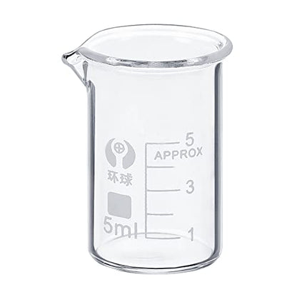 PATIKIL 5ml Low Form Glass Beaker, 3.3 Borosilicate Glass Graduated Printed Scale Measuring Cups with Spout for Kitchen Lab Liquids Transit Boiling - size: 5ml