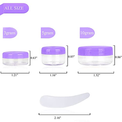 25PCS 5 Gram Sample Containers, 5ml Empty Jars with Lids, Small Cosmetic Containers, Mini Sample Jars with 2PCS Mini Spatulas for Make Up, Oils, Lotion, Powder, Paint, Jewelry, Lip Balms(Purple Lid) - color: Purple, size: 25 Count