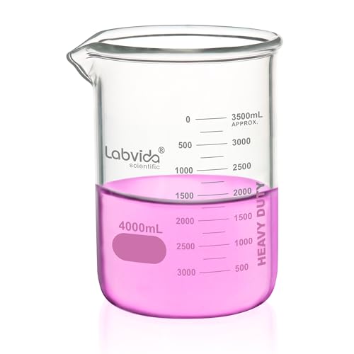 Heavy Duty Glass Beakers Vol.4000ml (135.3oz) thick-walled, 3.3 Boro Griffin Low Form with Double Scale Printed Graduation for Laboratories, Industries, Schools and Home use, LVAC016 - style: Vol.4000ml