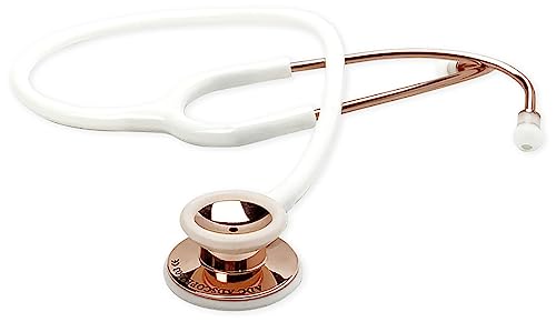 ADC Adscope 603 Diagnostic Clinician Stethoscope, AFD Tunable Technology - color: Rose Gold with White Tubing