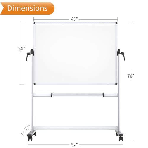 VIZ-PRO Double-Sided Magnetic Mobile Whiteboard, 48" x 36" - size: 48"W x 36"H