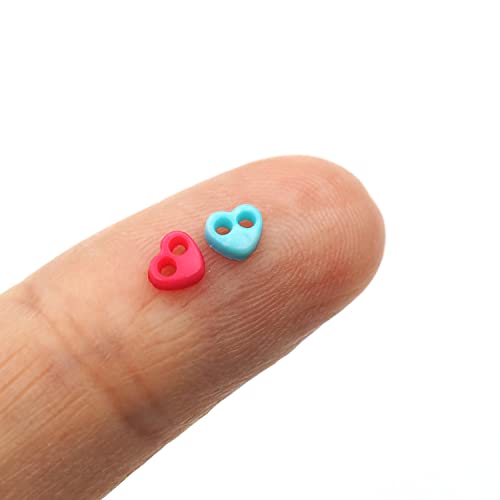 300pcs Tiny Plastic Heart-Shaped Buttons 4mm(5/32") 2 Hole Mini Resin Round Button for Dolls Clothing Sewing Accessories DIY Hand Sewing AIDS Doll Clothes (12 Colors Mixed)