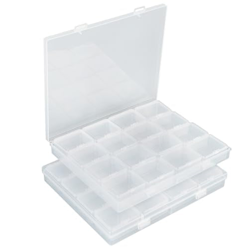 Segbeauty Large Bead Storage Box, 16 Grids Clear Gem Organizer with Hinged Lid, 2 Pack Empty Plastic Container Small Parts Organizing Storage Box for Jewelry Diamond Seed Hardware Craft Accessories - size: 16 Count (Pack of 2)