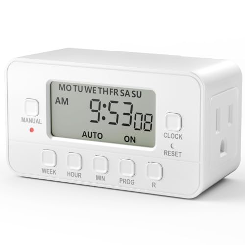 BN-LINK 7-Day Heavy Duty Digital Timer with Dual Outlet, LCD Display, 3-Prong Programmable Design, for Lights, Fans, Coffee Machine, Home, Kitchen, Office, Indoor Use, 125V 15A 1875W, 1 Pack - color: 7 Day, Dual Outlet, 1-pack