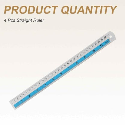 HARFINGTON 4pcs Metal Straight Ruler 30cm Metric SAE Aluminum Alloy Measuring Rulers Scale Tools with Hole for Measure Study Reading Classroom Office, Blue - color: Blue, size: 30cm