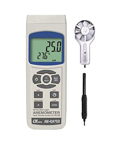 7‑in‑1 Vane Anemometer – Airflow, Humidity, Dew‑Point, Wet‑Bulb & Type K/J Temp Meter, SD Card Datalogger, USB Along with Calibration Certificate Model: AM-4247SD