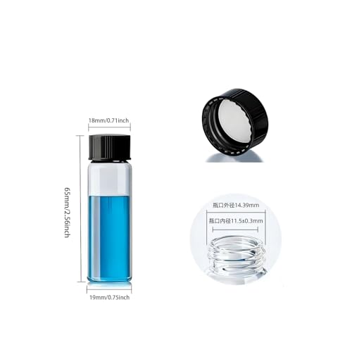 QOAEZK12ML Sample Vials,3 dram Clear Borosilicate Vials,Liquid Sampling Collection Glass Thread Storage Bottles,19mm Diamex 65mm Height,15-425 Thread Screw Caps, PE liners, Pack of 100 - size: 12ML