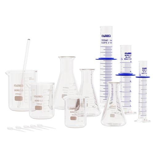 JOLABEAR Lab Glass Beakers, Cylinders and Flasks Set, 15pcs