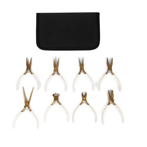 8 PCS Jewelry Pliers Set,Mini 4.5’’ Jewelry Making Tools with Storage Pouch, Stainless Steel Precision Pliers for Bracelet Beading DIY Craft Jewelry Making Supplies (White) - color: White