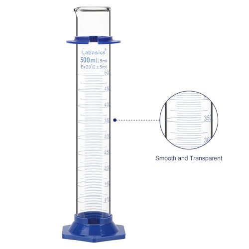 Labasics Graduated Cylinder with Plastic Hexagonal Base, Borosilicate Glass for Laboratory Precise Measurement, 500 ml - size: 500 ml