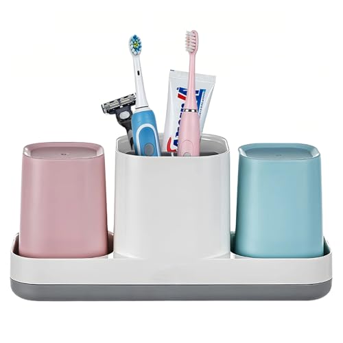 Toothbrush Holder for Bathroom, Kids Toothbrush Holder with Cups, Electric Toothbrush Holder for Bathroom Decor, Kids Bathroom Accessories Set with Toothpaste Holder, Pink & Blue - color: Pink & Blue