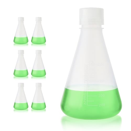 Utile Plastic Erlenmeyer Flask Set with Screw Caps, 6pcs of Vol.500ml Scientific Conical Flask Laboratory Flask, with Molded Graduations, 4023.0671.6 - size: 6 pcs of 500ml
