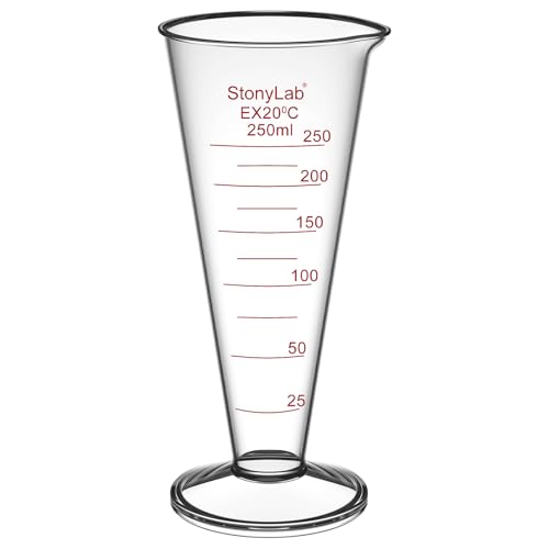 stonylab Graduated Cylinder, 1-Pack Borosilicate Glass Conical Measuring Cylinder Beaker with Wide Mouth and Pour Spout for Precise Measurement, 250 ml - size: 250 ml