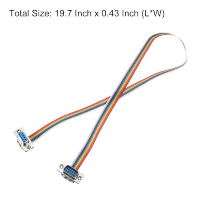 MECCANIXITY 4 Pcs IDC Rainbow Wire Flat Ribbon Cable DB9 Male to DB9 Female 19.7 Inch Length 2.54mm Pitch Breadboard Jumper Wires for Electronic Projects - size: 19.7 Inch, style: DB9 Male to DB9 Female