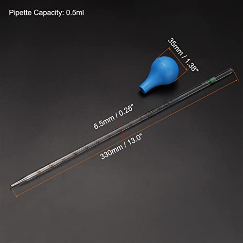 PATIKIL Graduated Dropper Pipettes Kit, 2pcs 0.5ml Borosilicate Glass Pipette with Rubber Cap for Transfer Liquid for Lab, Chemistry, Clear - size: 0.5ml