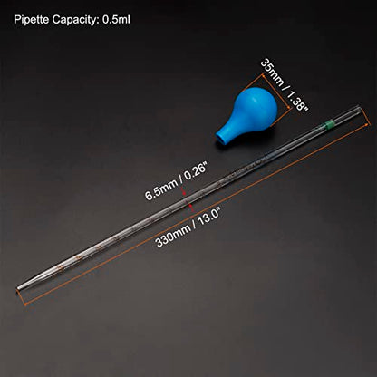 PATIKIL Graduated Dropper Pipettes Kit, 2pcs 0.5ml Borosilicate Glass Pipette with Rubber Cap for Transfer Liquid for Lab, Chemistry, Clear - size: 0.5ml