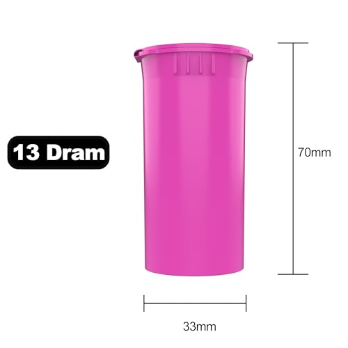 Dragon Chewer 13 Dram CR Plastic Packaging Pop Top Containers - Child Resistant Travel Holder Vial Bottles - 315 qty (Pink) - color: Pink