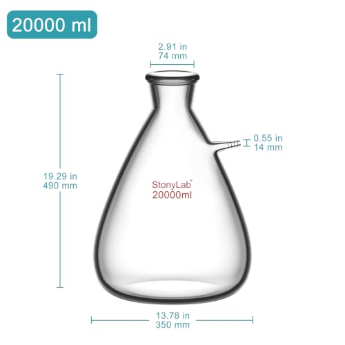 stonylab Glass 20000ml Heavy Wall Borosilicate Glass Filtering Flask, Bolt Neck with Tubulation, 20L - size: 20000 ml