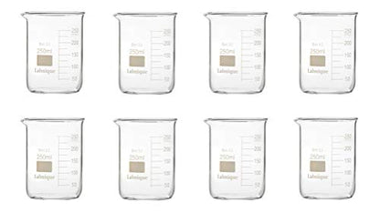 Labnique Borosilicate 3.3 Glass Griffin Beaker, Low Form Beaker with Printed Graduation (250ml x8) - size: 250ml x8