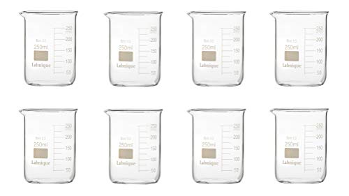 Labnique Borosilicate 3.3 Glass Griffin Beaker, Low Form Beaker with Printed Graduation (250ml x8) - size: 250ml x8