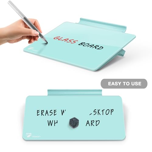Aqua Blue Mini Desktop Pure Glass Whiteboard, Small Glass Dry-Erase Stand - color: Turquoise