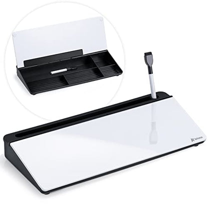 Varhomax Glass Desk Whiteboard with Storage, Desktop Organizer - color: Black&white