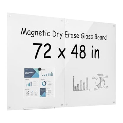 VEVOR Glass Dry Erase Board 72 x 48 in White Magnetic Whiteboard - color: White, size: 72"W x 48"H
