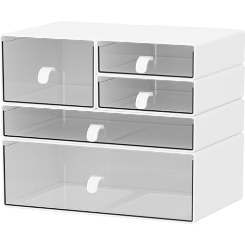 White & Clear 5-Drawer Stackable Desk Organizer Storage Set - size: 5 drawer white & clear