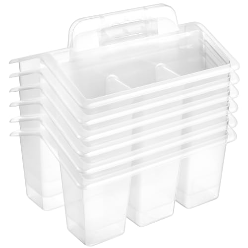 ALINK Classroom Caddy Storage Basket with Handle, 6 Pack Plastic Arts Office Crafts Caddy 4 Compartments for Kids, Pencil, Crayon, Marker, School Supplies - Clear - color: Clear