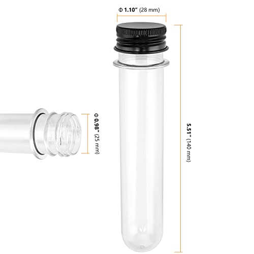 SEUNMUK 60 PCS 40ml Clear Plastic Test Tubes with Black Caps, 140 x 25 mm Clear Bath Salt Tubes, Test Tubes for Plants, Scientific Experiments, Candy Storage, Powders, Spices - color: Black Caps