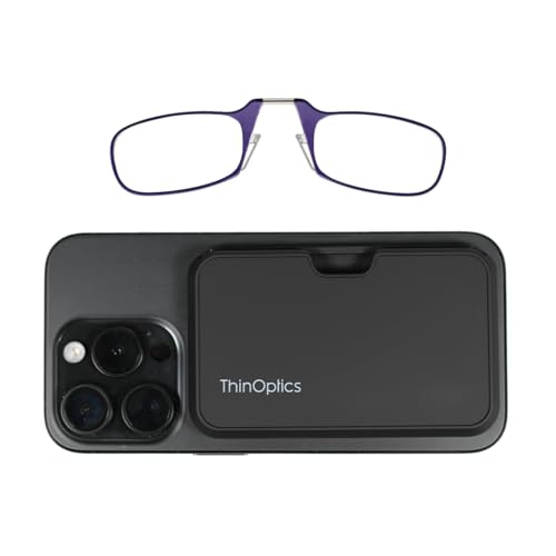 Always With You by ThinOptics Classic Readers + Attachable Glasses Case - color: Black Case / Purple Frames