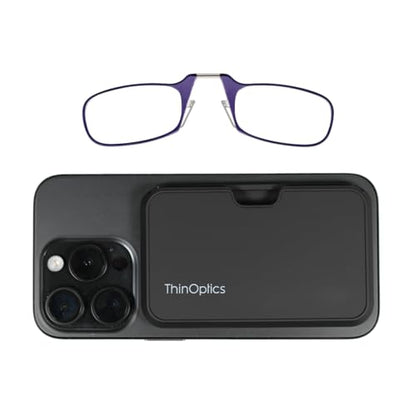 Always With You by ThinOptics Classic Readers + Attachable Glasses Case - color: Black Case / Purple Frames