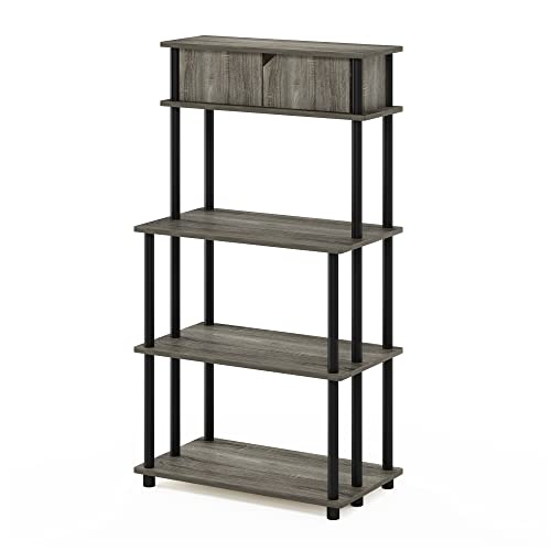 Furinno Turn-N-Tube Toolless Storage Shelf with Top Cabinet, French Oak Grey/Black - color: French Oak Grey/Black, size: 3-Tier with Top Cabinet