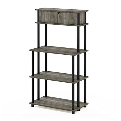 Furinno Turn-N-Tube Toolless Storage Shelf with Top Cabinet, French Oak Grey/Black - color: French Oak Grey/Black, size: 3-Tier with Top Cabinet