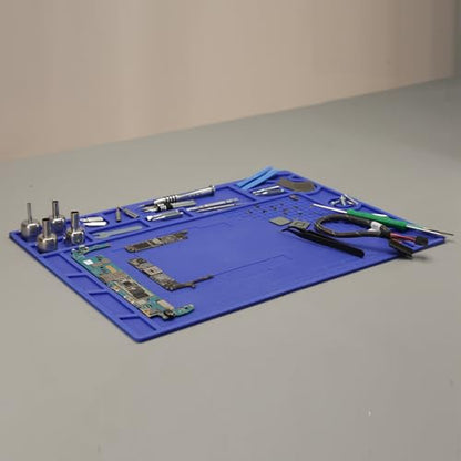 YIHUA M170 Heat-resistant Soldering Mat with Multiple Storage Slots, Built-in Ruler, Magnetic Zones, PCB Slot, Bendable Soft Silicone Soldering Mat, Dimensions 17.32*12.20*0.24 inches (440*310*6mm) - size: 17.32 in × 12.20 in